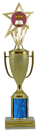 Religious Cross Gold Cup Column Trophy with Insert