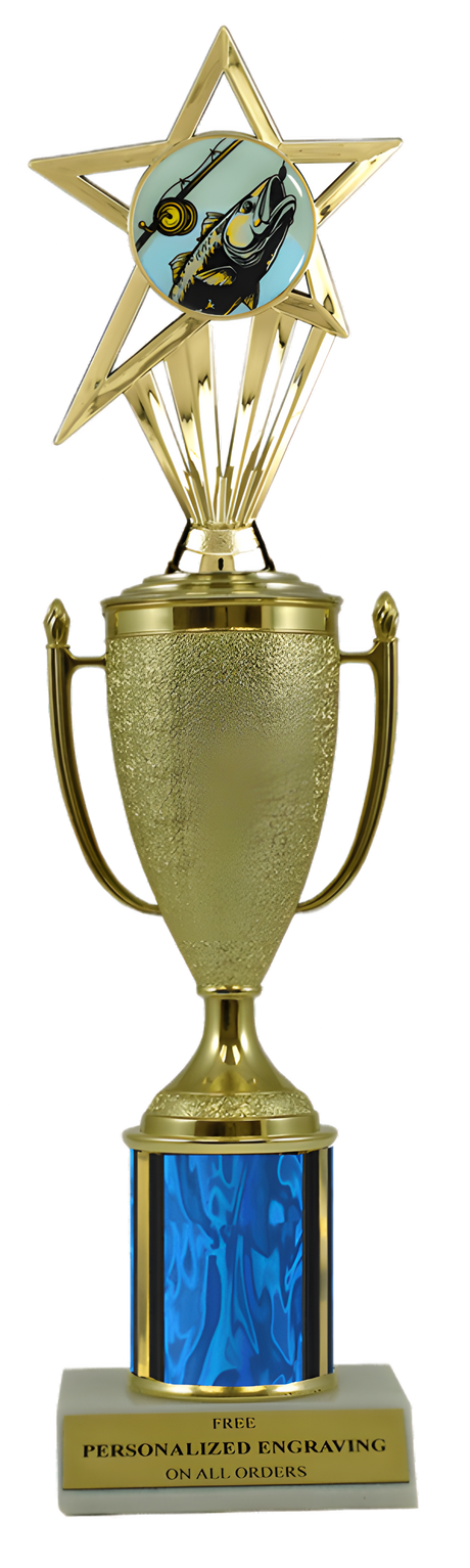 Fishing Gold Cup Column Trophy with Insert
