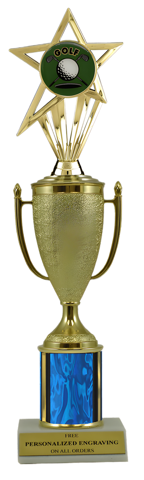 Golf Gold Cup Column Trophy with Insert