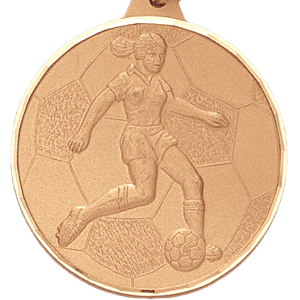 2 Inch Diamond Cut Edge Girls Soccer Player Medal with Ribbon