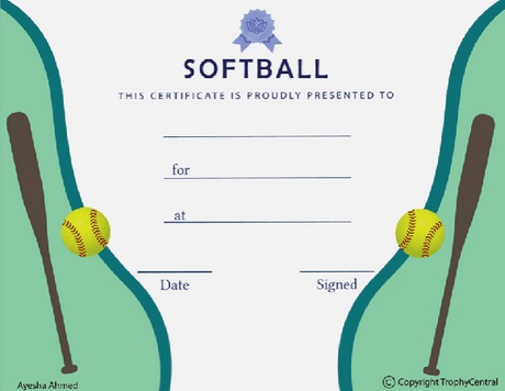 Softball Certificate - Free Printable Award Template