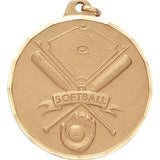 2" Diamond Cut Softball & Crossed Bats Medal with Ribbon