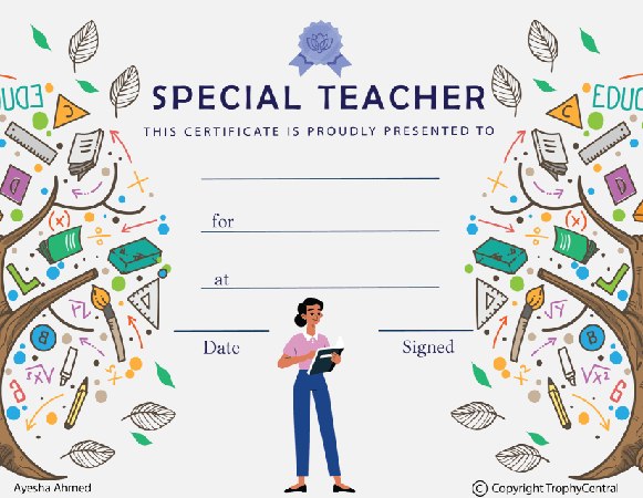 Special Teacher Certificate - Free Template - Design 1