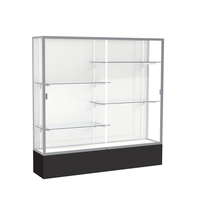 Spirit black display case unlighted white laminate back w/ satin natural aluminum frame finish 72"H x 72"W x 16"D