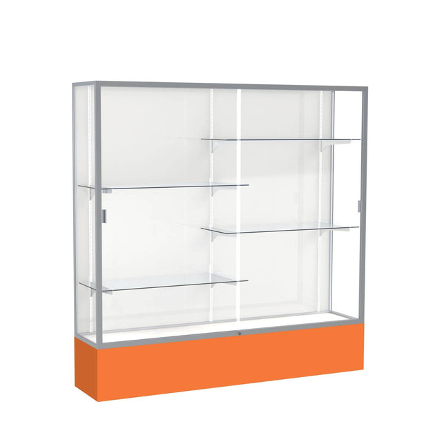 Spirit orange display case unlighted white laminate back w/ satin natural aluminum frame finish 72"H x 72"W x 16"D