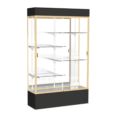Spirit Black Display Case (Lighted), Mirror Back w/ Champagne aluminum frame finish, 80"H x 48"W x 16"D