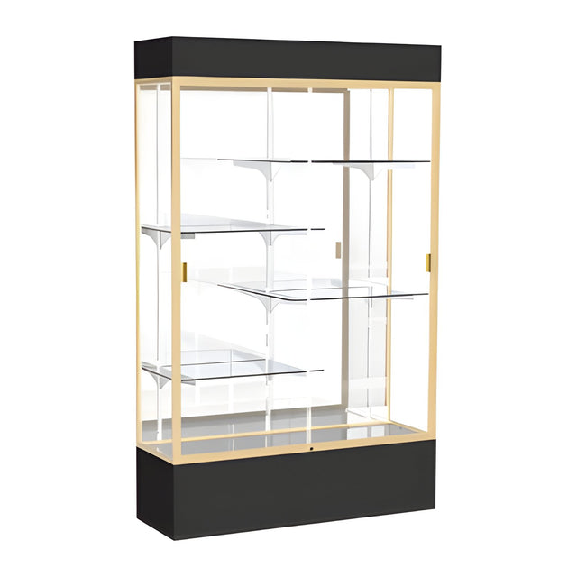 Spirit Black Display Case (Lighted), Mirror Back w/ Champagne aluminum frame finish, 80"H x 48"W x 16"D