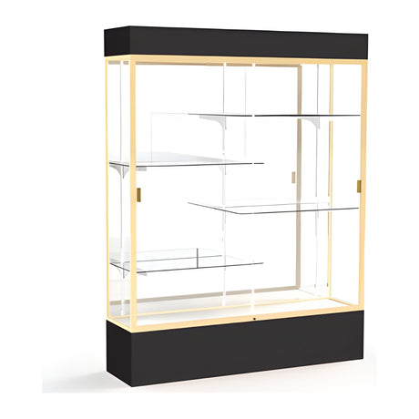 Spirit Black Display Case (Lighted), Mirror Back w/ Champagne aluminum frame finish, 80"H x 60"W x 16"D