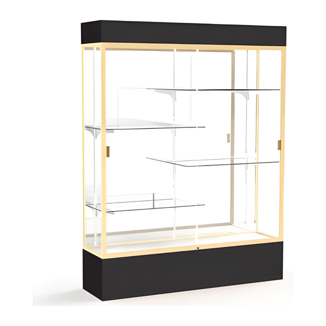 Spirit Black Display Case (Lighted), Mirror Back w/ Champagne aluminum frame finish, 80"H x 60"W x 16"D