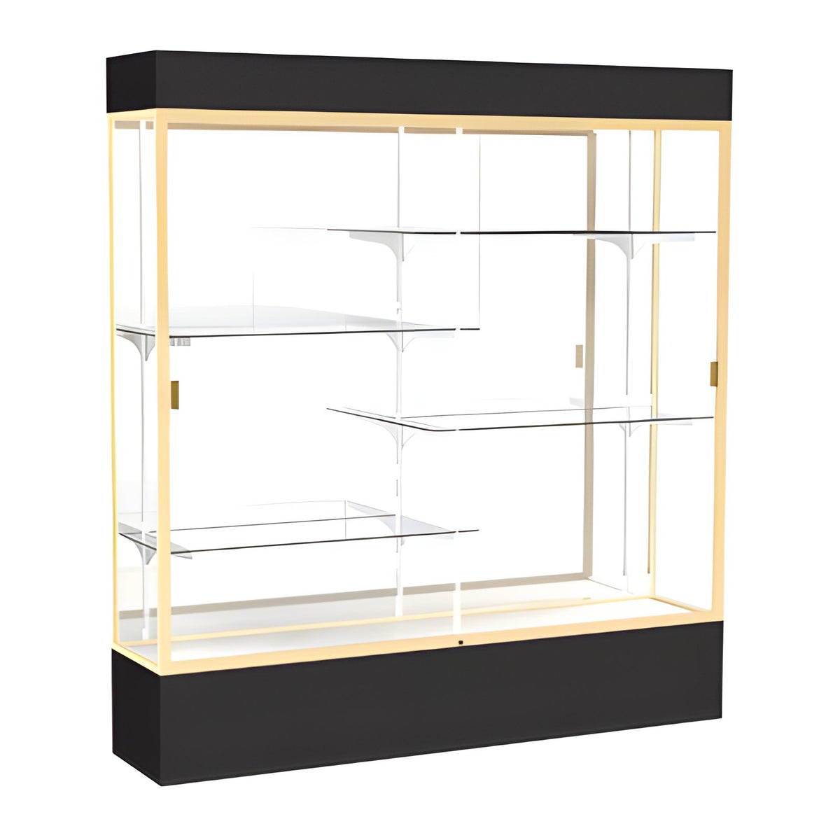 Spirit Black Display Case (Lighted), Mirror Back w/ Champagne aluminum frame finish, 80"H x 72"W x 16"D