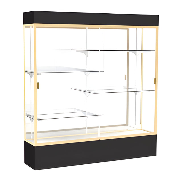 Spirit Black Display Case (Lighted), Mirror Back w/ Champagne aluminum frame finish, 80"H x 72"W x 16"D