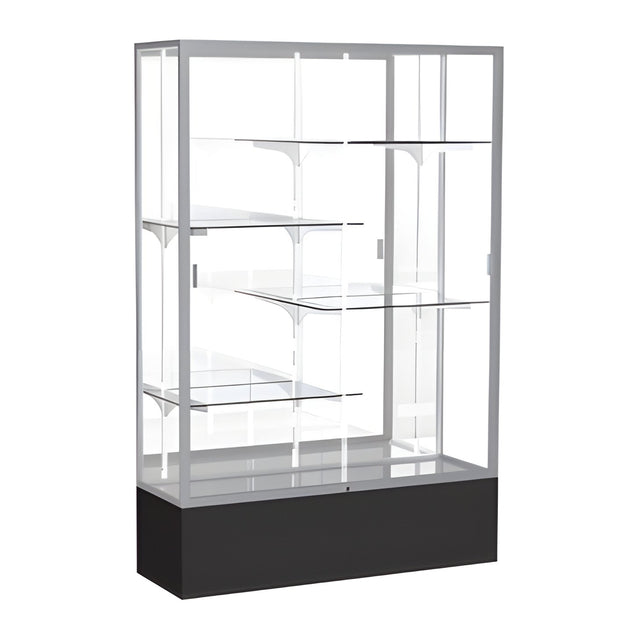 Spirit Black Display Case (Unighted), Mirror Back w/ Satin Natural aluminum frame finish, 72"H x 48"W x 16"D
