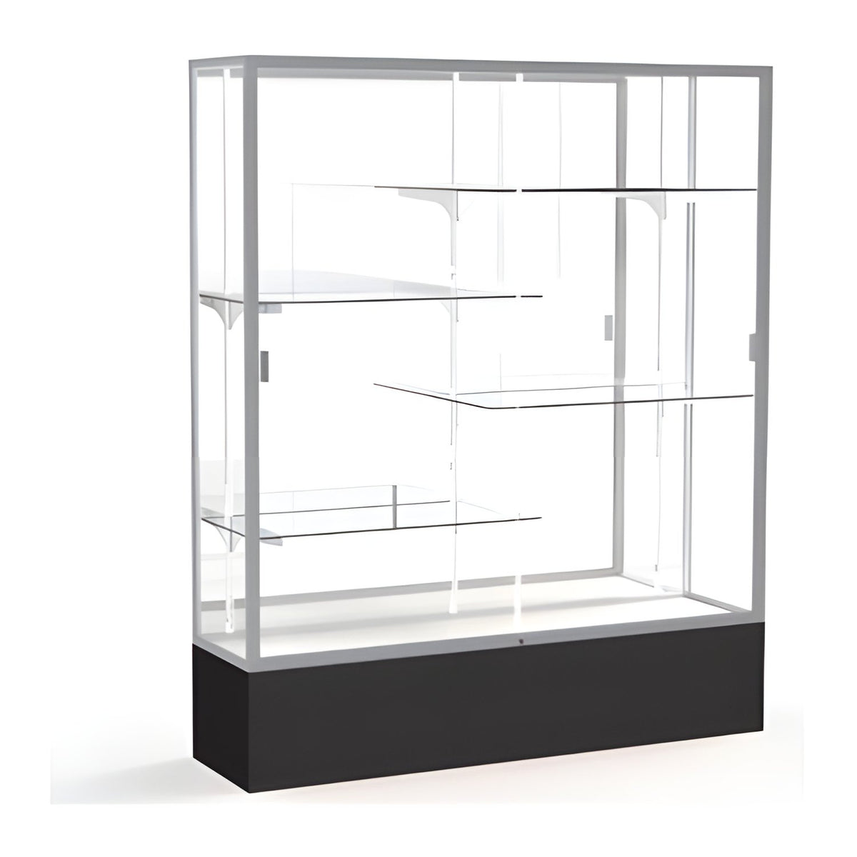 Spirit Black Display Case (Unighted), Mirror Back w/ Satin Natural aluminum frame finish, 72"H x 60"W x 16"D