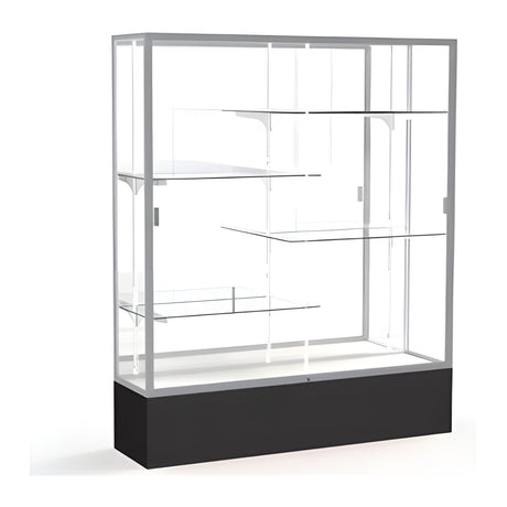 Spirit Black Display Case (Unighted), Mirror Back w/ Satin Natural aluminum frame finish, 72"H x 60"W x 16"D