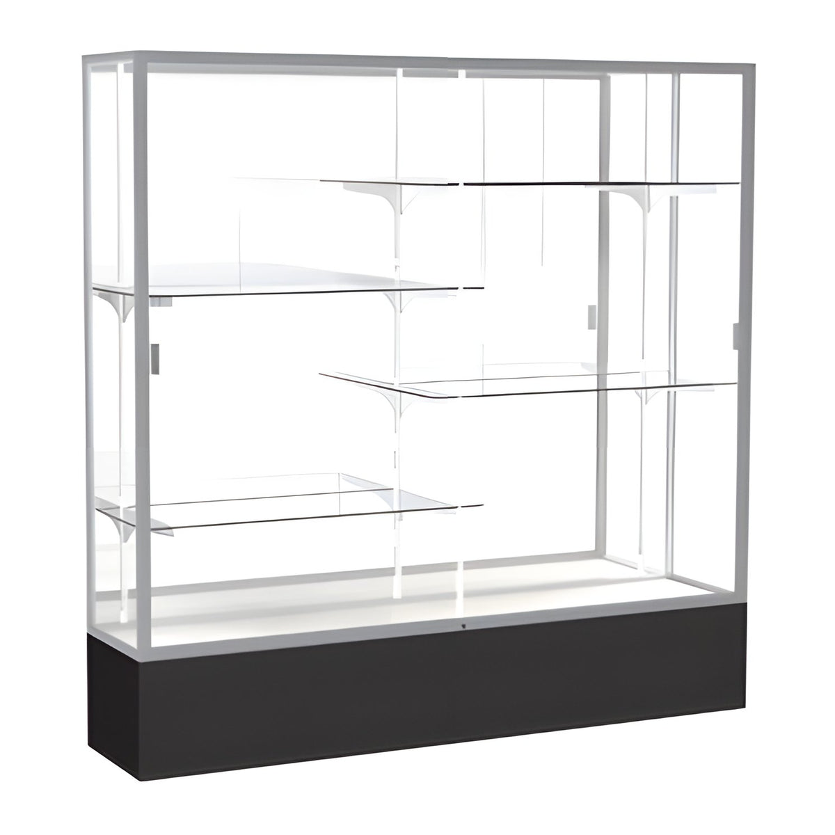 Spirit Black Display Case (Unighted), Mirror Back w/ Satin Natural aluminum frame finish, 72"H x 72"W x 16"D