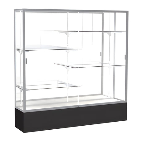 Spirit Black Display Case (Unighted), Mirror Back w/ Satin Natural aluminum frame finish, 72"H x 72"W x 16"D