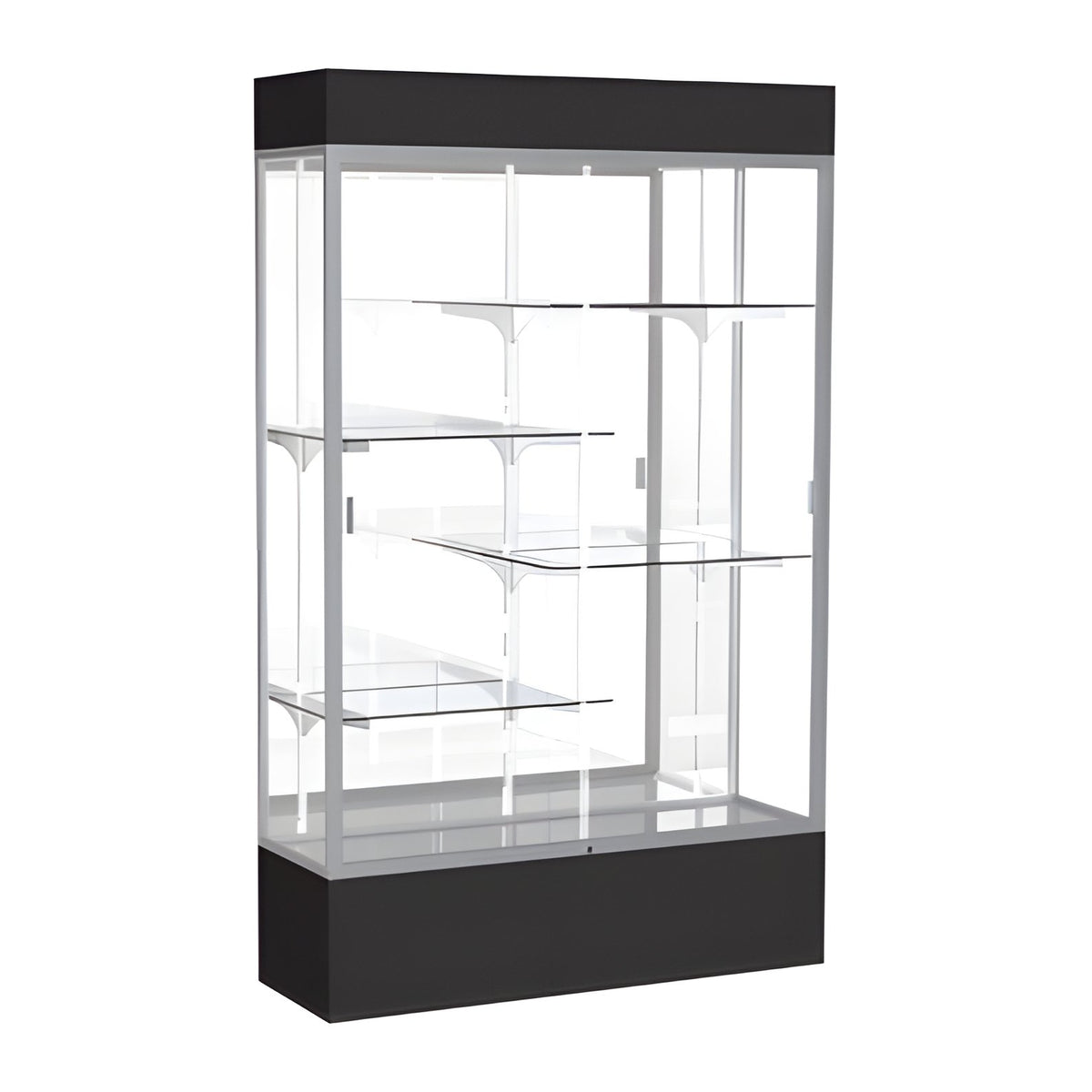 Spirit Black Display Case (Lighted), Mirror Back w/ Satin Natural aluminum frame finish, 80"H x 48"W x 16"D