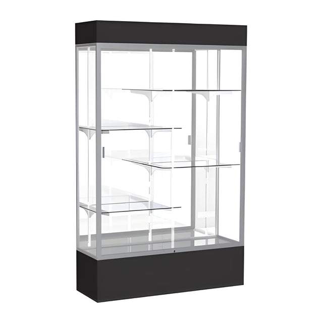 Spirit Black Display Case (Lighted), Mirror Back w/ Satin Natural aluminum frame finish, 80"H x 48"W x 16"D