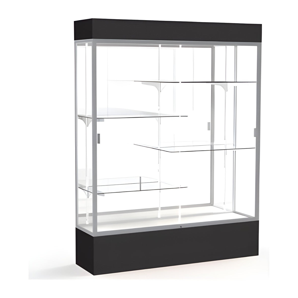 Spirit Black Display Case (Lighted), Mirror Back w/ Satin Natural aluminum frame finish, 80"H x 60"W x 16"D