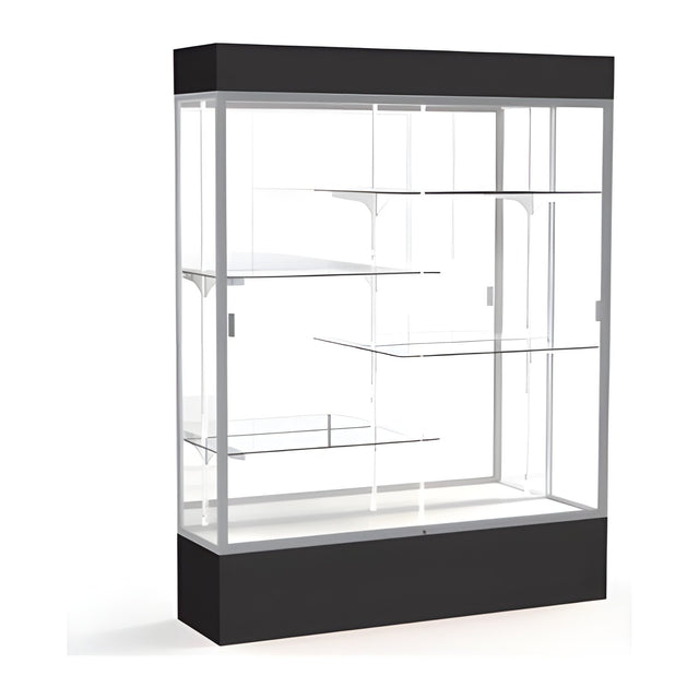 Spirit Black Display Case (Lighted), Mirror Back w/ Satin Natural aluminum frame finish, 80"H x 60"W x 16"D