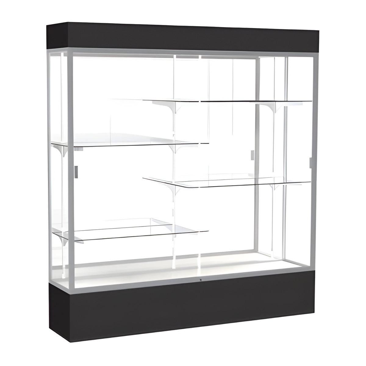 Spirit Black Display Case (Lighted), Mirror Back w/ Satin Natural aluminum frame finish, 80"H x 72"W x 16"D
