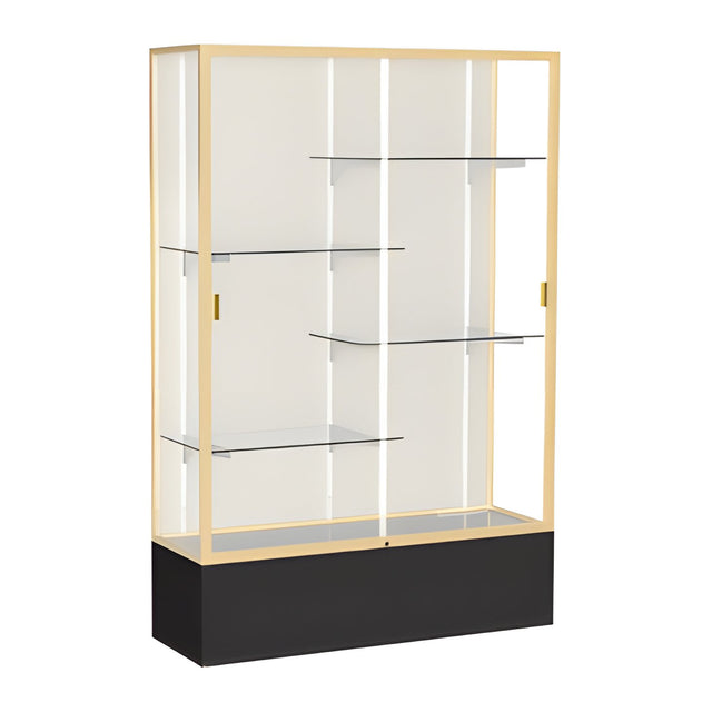 Spirit Black Display Case (Unighted), Plaque Fabric Back w/ Champagne aluminum frame finish, 72"H x 48"W x 16"D