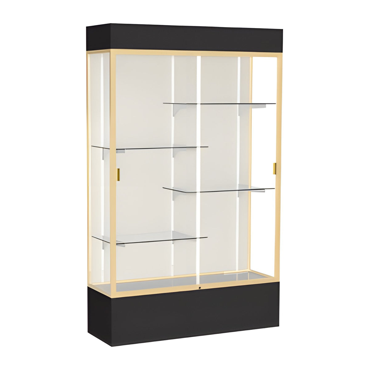 Spirit Black Display Case (Lighted), Plaque Fabric Back w/ Champagne aluminum frame finish, 80"H x 48"W x 16"D