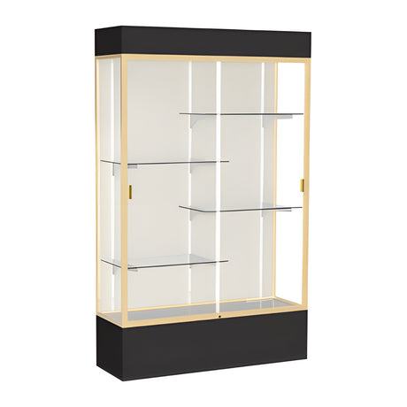 Spirit Black Display Case (Lighted), Plaque Fabric Back w/ Champagne aluminum frame finish, 80"H x 48"W x 16"D