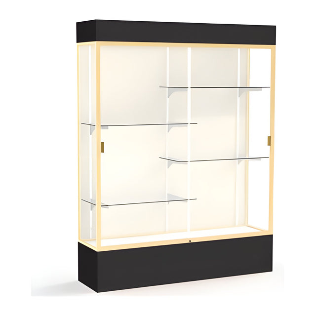 Spirit Black Display Case (Lighted), Plaque Fabric Back w/ Champagne aluminum frame finish, 80"H x 60"W x 16"D