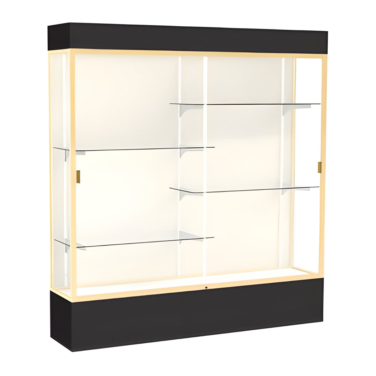Spirit Black Display Case (Lighted), Plaque Fabric Back w/ Champagne aluminum frame finish, 80"H x 72"W x 16"D