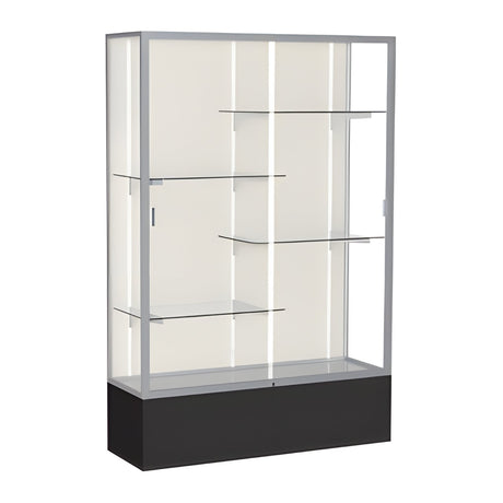 Spirit Black Display Case (Unighted), Plaque Fabric Back w/ Satin Natural aluminum frame finish, 72"H x 48"W x 16"D