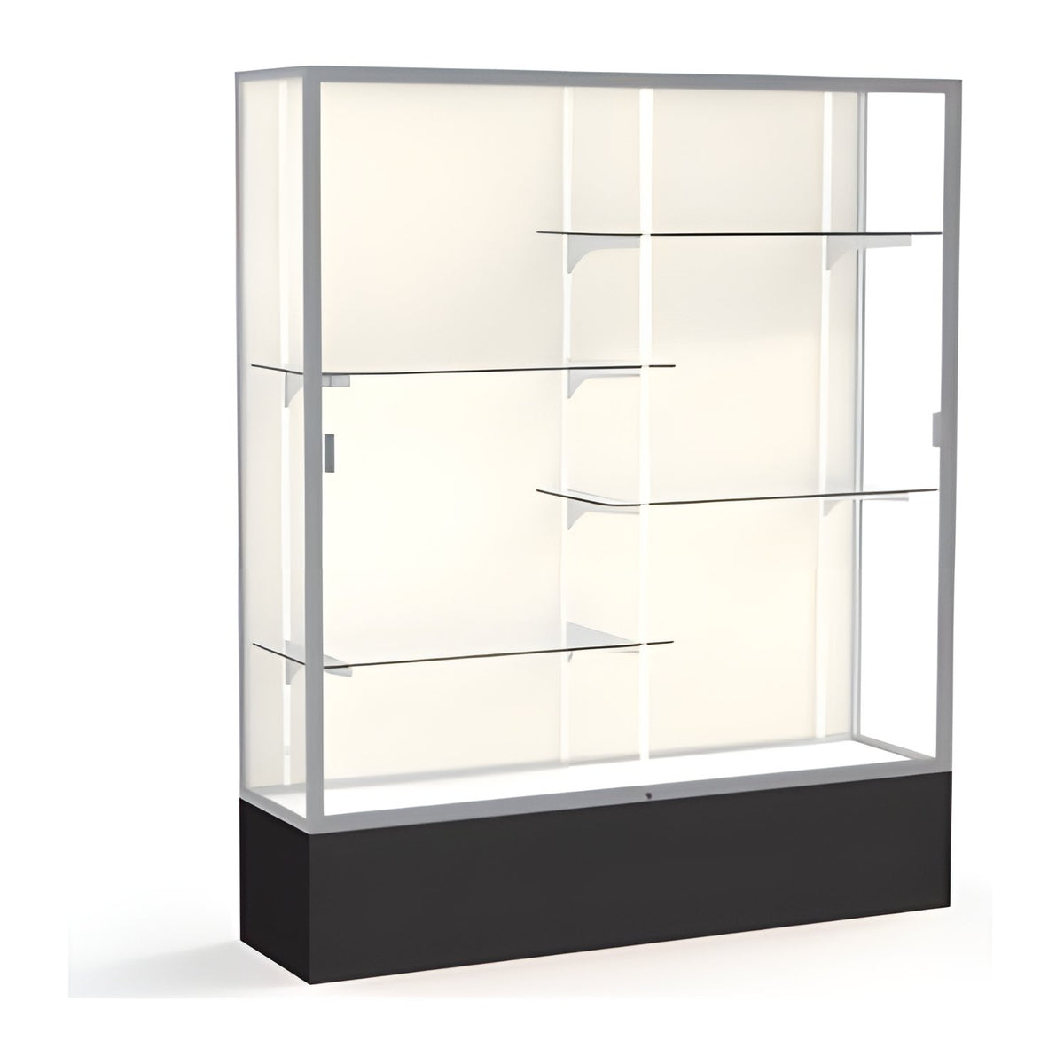 Spirit Black Display Case (Unighted), Plaque Fabric Back w/ Satin Natural aluminum frame finish, 72"H x 60"W x 16"D