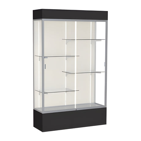 Spirit Black Display Case (Lighted), Plaque Fabric Back w/ Satin Natural aluminum frame finish, 80"H x 48"W x 16"D