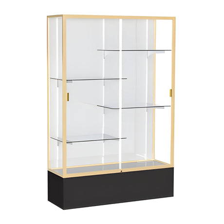 Spirit Black Display Case (Unighted), White Laminate Back w/ Champagne aluminum frame finish, 72"H x 48"W x 16"D