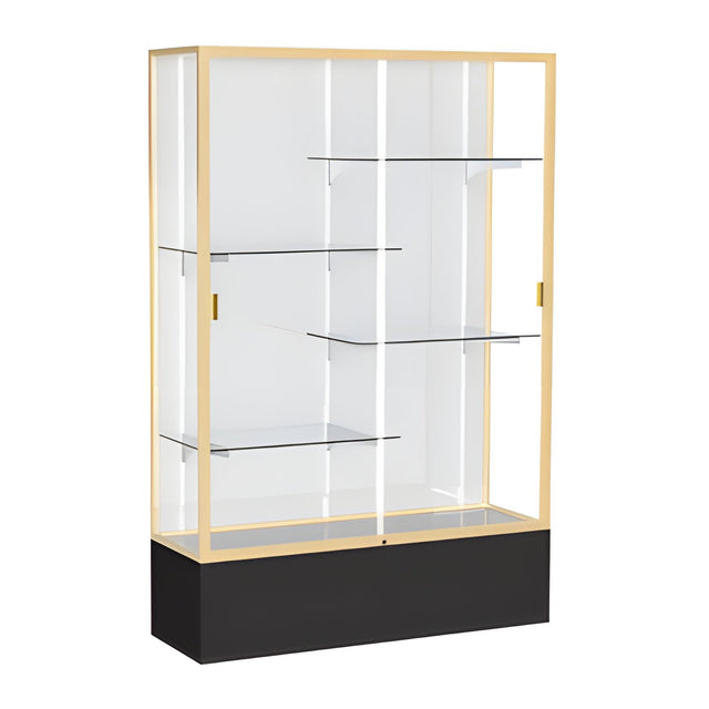Spirit Black Display Case (Unighted), White Laminate Back w/ Champagne aluminum frame finish, 72"H x 48"W x 16"D