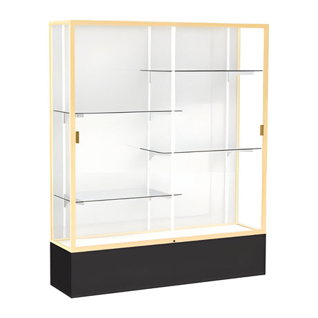 Spirit Black Display Case (Unighted), White Laminate Back w/ Champagne aluminum frame finish, 72"H x 60"W x 16"D