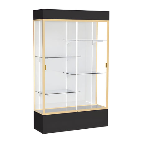 Spirit Black Display Case (Lighted), White Laminate Back w/ Champagne aluminum frame finish, 80"H x 48"W x 16"D