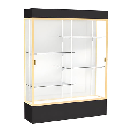 Spirit Black Display Case (Lighted), White Laminate Back w/ Champagne aluminum frame finish, 80"H x 60"W x 16"D