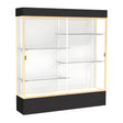 Spirit Black Display Case (Lighted), White Laminate Back w/ Champagne aluminum frame finish, 80"H x 72"W x 16"D