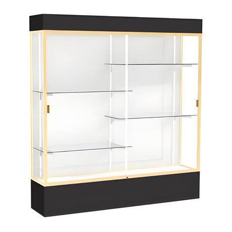Spirit Black Display Case (Lighted), White Laminate Back w/ Champagne aluminum frame finish, 80"H x 72"W x 16"D