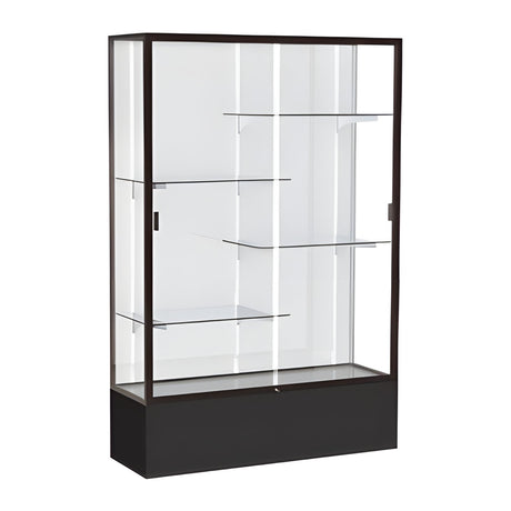 Spirit Black Display Case (Unighted), White Laminate Back w/ Dark Bronze aluminum frame finish, 72"H x 48"W x 16"D