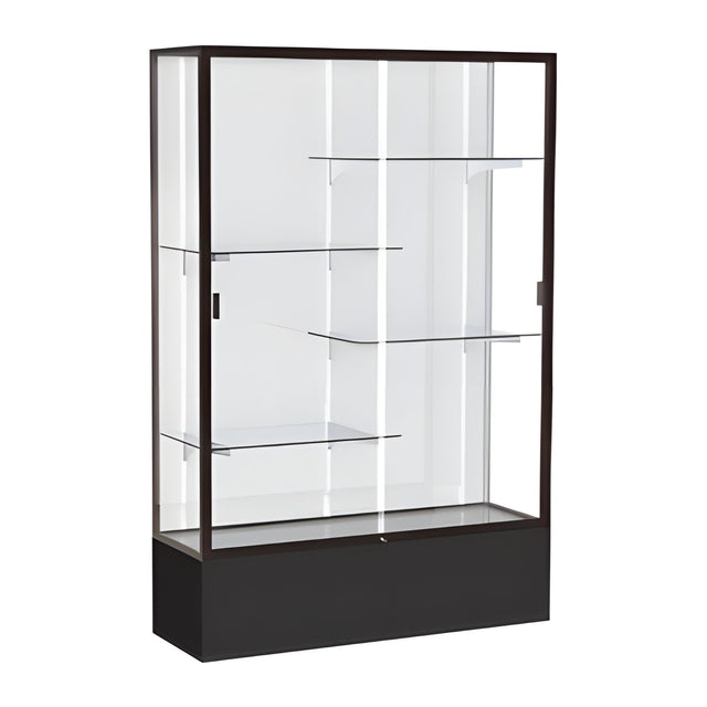 Spirit Black Display Case (Unighted), White Laminate Back w/ Dark Bronze aluminum frame finish, 72"H x 48"W x 16"D