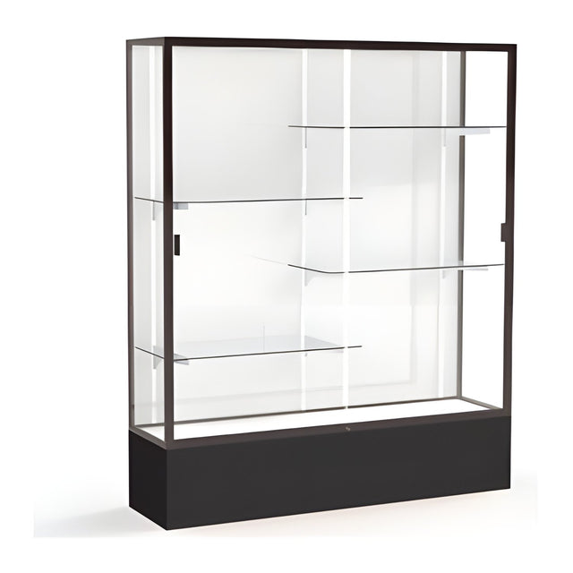 Spirit Black Display Case (Unighted), White Laminate Back w/ Dark Bronze aluminum frame finish, 72"H x 60"W x 16"D