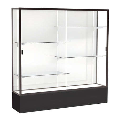Spirit Black Display Case (Unighted), White Laminate Back w/ Dark Bronze aluminum frame finish, 72"H x 72"W x 16"D
