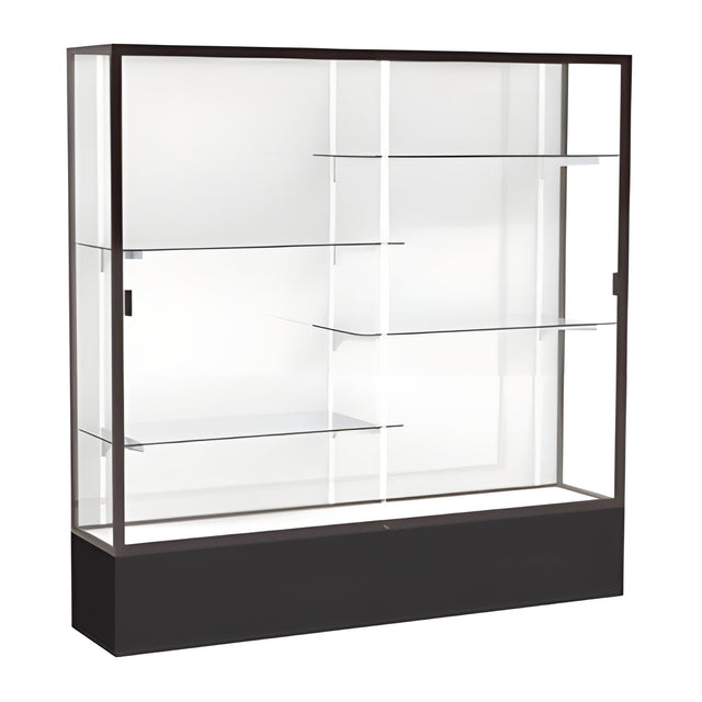 Spirit Black Display Case (Unighted), White Laminate Back w/ Dark Bronze aluminum frame finish, 72"H x 72"W x 16"D