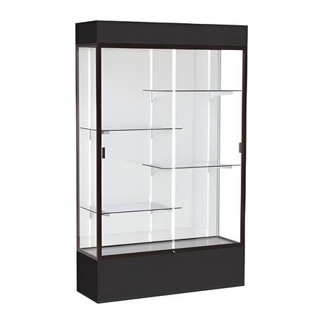 Spirit Black Display Case (Lighted), White Laminate Back w/ Dark Bronze aluminum frame finish, 80"H x 48"W x 16"D