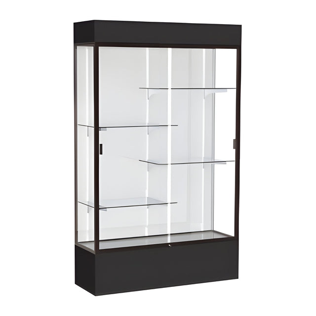 Spirit Black Display Case (Lighted), White Laminate Back w/ Dark Bronze aluminum frame finish, 80"H x 48"W x 16"D