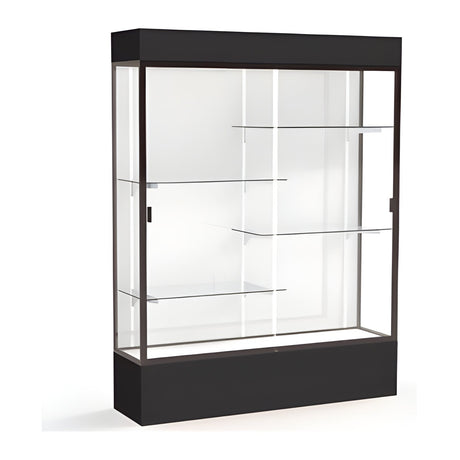 Spirit Black Display Case (Lighted), White Laminate Back w/ Dark Bronze aluminum frame finish, 80"H x 60"W x 16"D