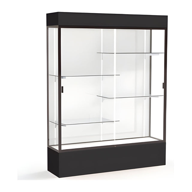 Spirit Black Display Case (Lighted), White Laminate Back w/ Dark Bronze aluminum frame finish, 80"H x 60"W x 16"D