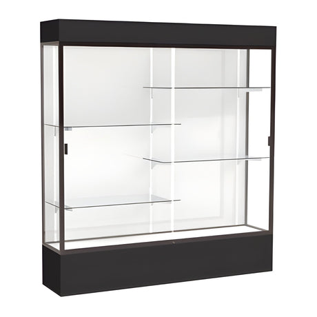 Spirit Black Display Case (Lighted), White Laminate Back w/ Dark Bronze aluminum frame finish, 80"H x 72"W x 16"D